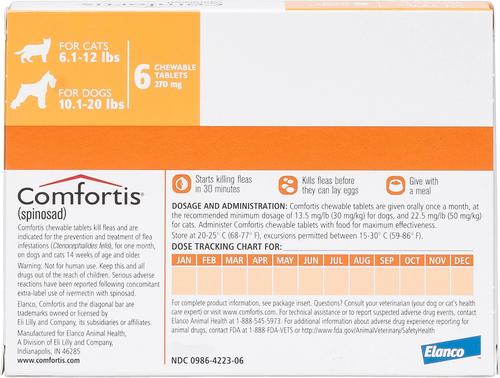 Show full view: Comfortis Chewable Tablet for Dogs, 10.1-20 lbs, & Cats, 6.1-12 lbs, (Orange Box), 6 Chewable Tablets (6-mos. supply) slide 2 of 4