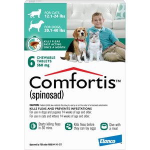 Comfortis Chewable Tablet for Dogs, 20.1-40 lbs & Cats 12.1-24 lbs, (Green Box), 6 Chewable Tablets (6-mos. supply)