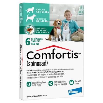 Show full view: Comfortis Chewable Tablet for Dogs, 20.1-40 lbs & Cats 12.1-24 lbs, (Green Box), 6 Chewable Tablets (6-mos. supply) slide 2 of 5