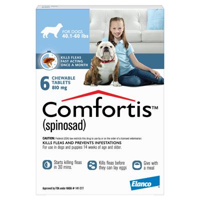 Show full view: Comfortis Chewable Tablet for Dogs, 40.1-60 lbs (Blue Box), 6 Chewable Tablets (6-mos. supply) slide 1 of 5