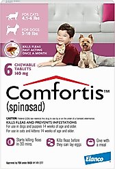 Comfortis Chewable Tablet for Dogs, 5-10 lbs & Cats 4.1-6 lbs, (Pink Box), 6 Chewable Tablets (6-mos. supply)