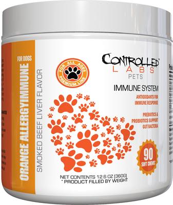 Show full view: Controlled Labs Pets Orange Allergy Immune System Smoked Beef Flavor Soft Chews Dog Supplement, 90 count slide 1 of 5