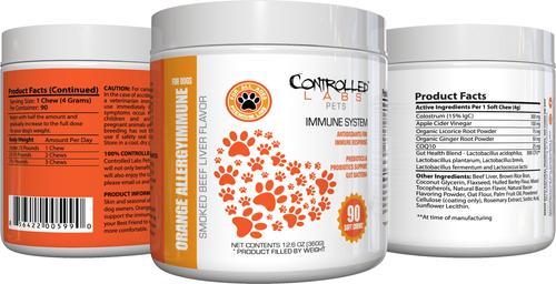 Show full view: Controlled Labs Pets Orange Allergy Immune System Smoked Beef Flavor Soft Chews Dog Supplement, 90 count slide 3 of 5