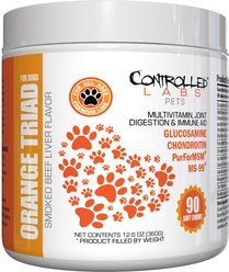 Controlled Labs Pets Orange TRIad Multivitamin Joint, Digestion & Immune Aid Smoked Beef Liver Flavor Soft Chews Dog Supplement, 90 count