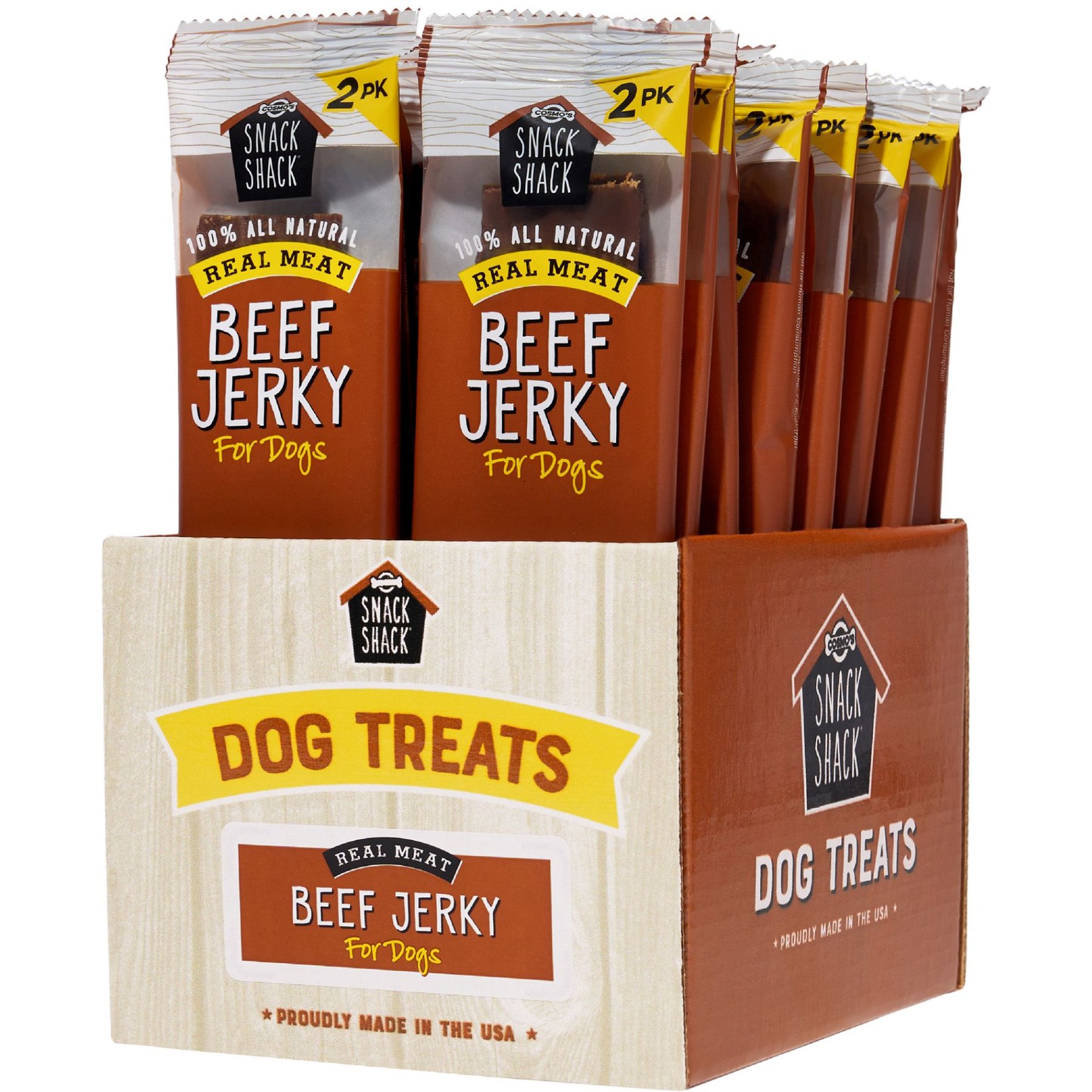 Cosmo's Snack Shack Real Meat Beef High-Protein Jerky Dog Treats, 2 count, case of 18
