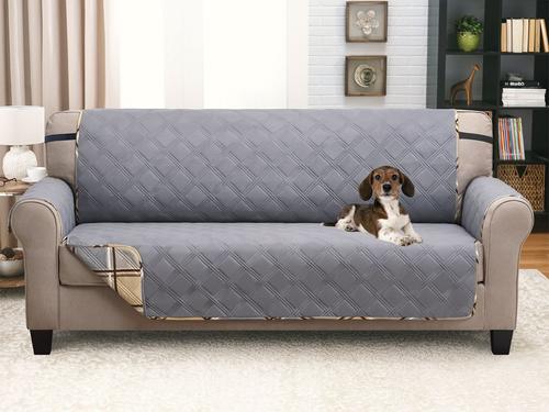 Show full view: Couch Guard Sofa Furniture Protector, Plaid Beige Gray, X-Large slide 2 of 3
