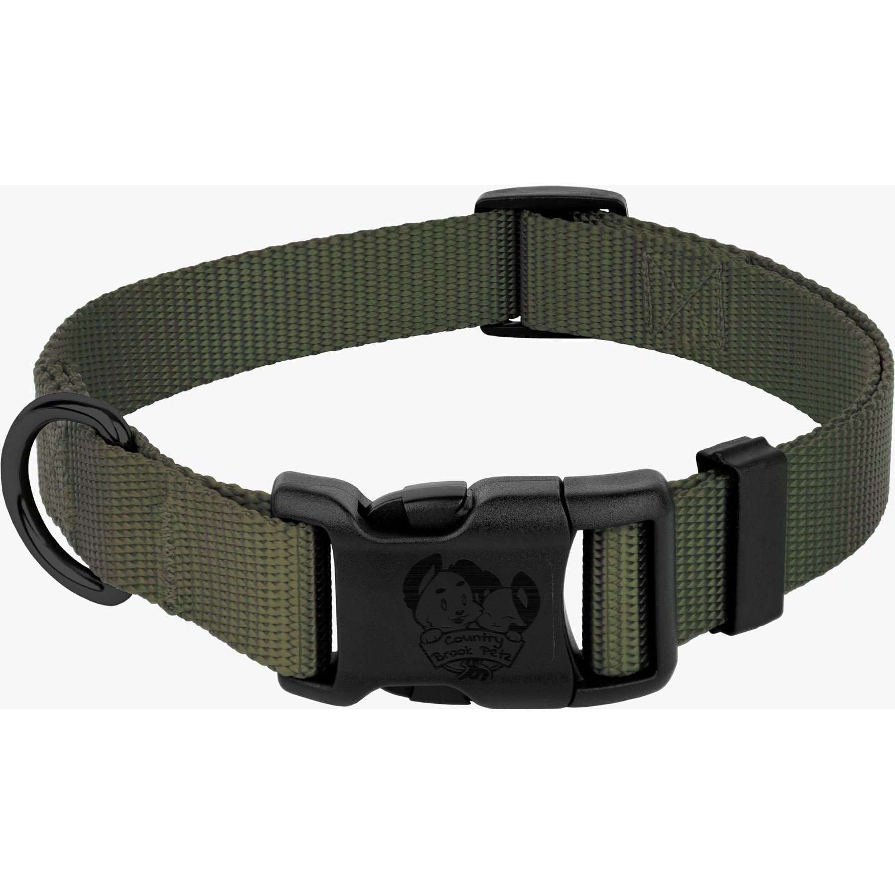 Country Brook Petz Everyday Nylon Dog Collar, Dark Olive Drab, Medium: 13 to 16-in neck, 3/4-in wide