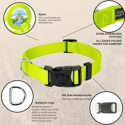 Show full view: Country Brook Petz Everyday Nylon Dog Collar, Hot Yellow, Large: 16 to 22-in neck, 1-in wide slide 6 of 11