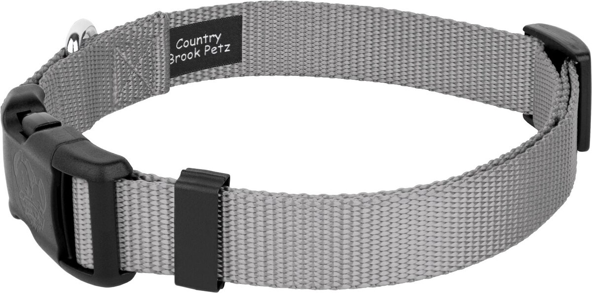 COUNTRY BROOK PETZ Everyday Nylon Dog Collar, Silver, 2X-Small: 7