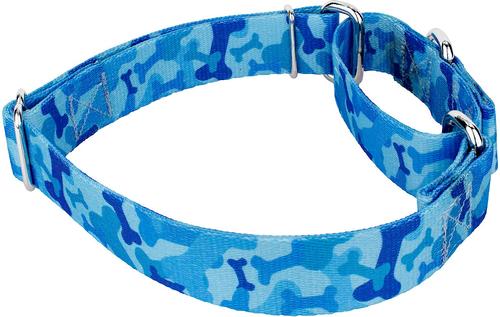 Show full view: Country Brook Design Bone Camo Polyester Martingale Dog Collar, Blue, Small: 11 to 15-in neck, 5/8-in wide slide 4 of 8