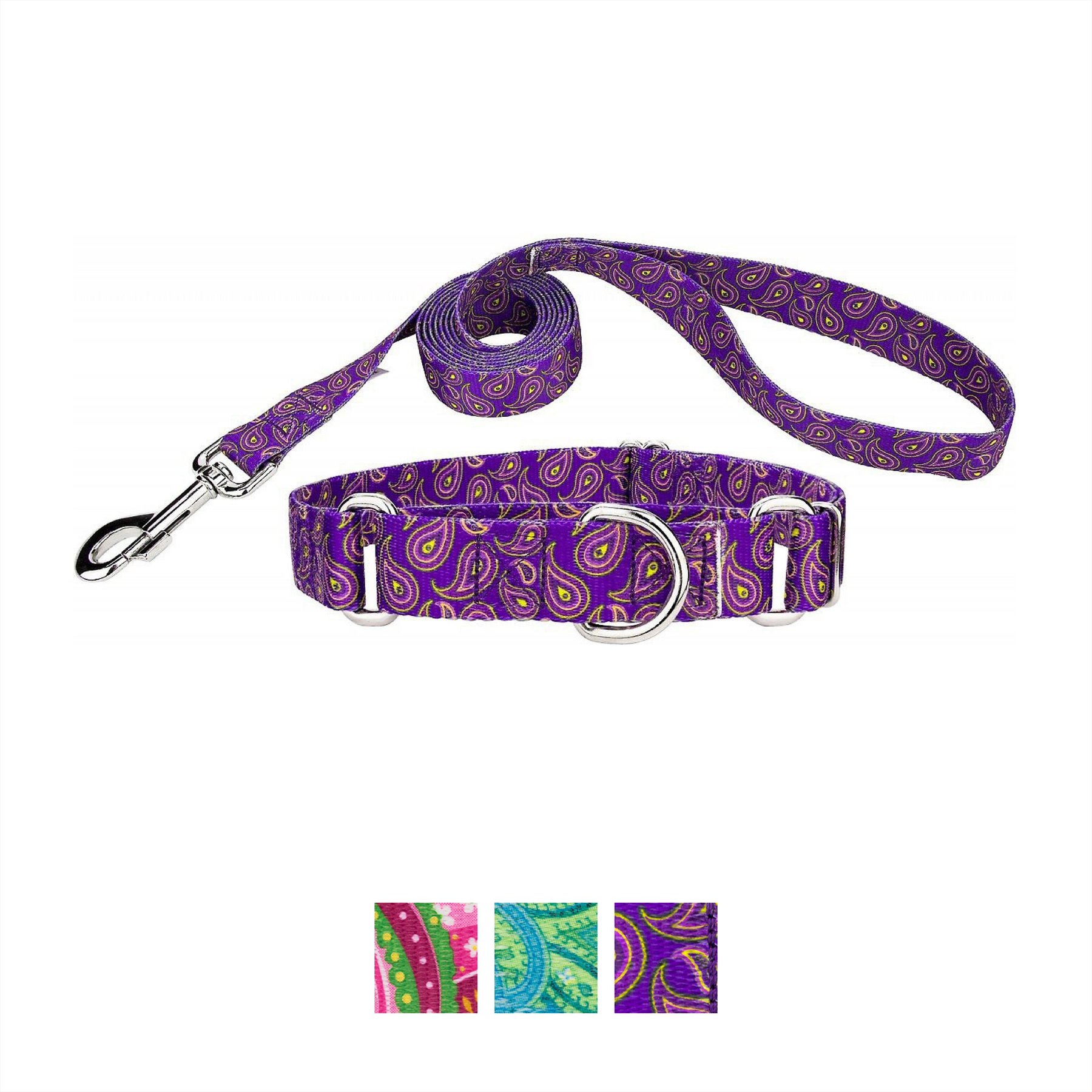 Country Brook Design Paisley Polyester Martingale Dog Collar & Leash, Purple, Large: 18 to 26-in neck, 1-in wide