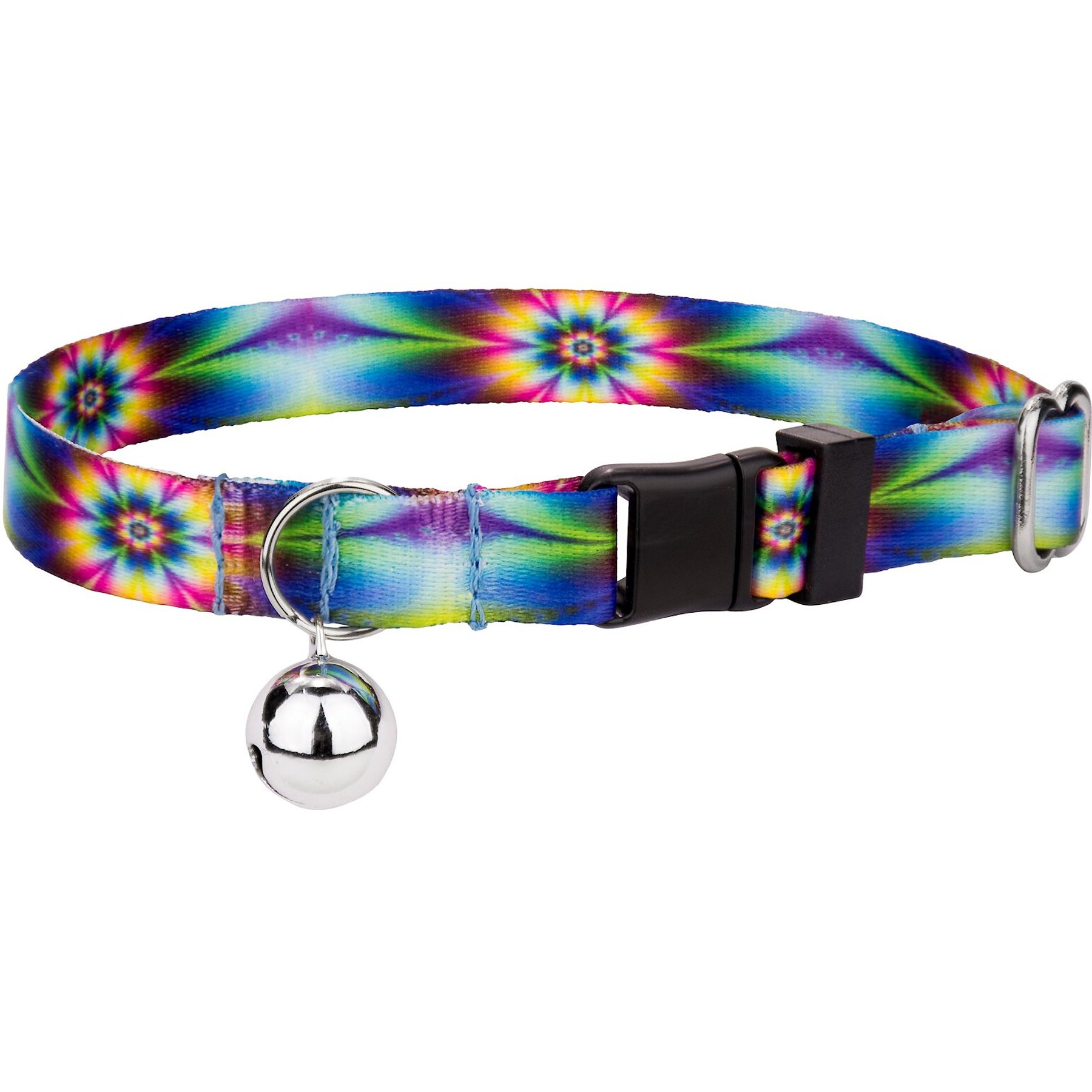 Country Brook Design Tie-Dye Flowers Polyester Breakaway Cat Collar with Bell, 8 to 12-in neck, 1/2-in wide