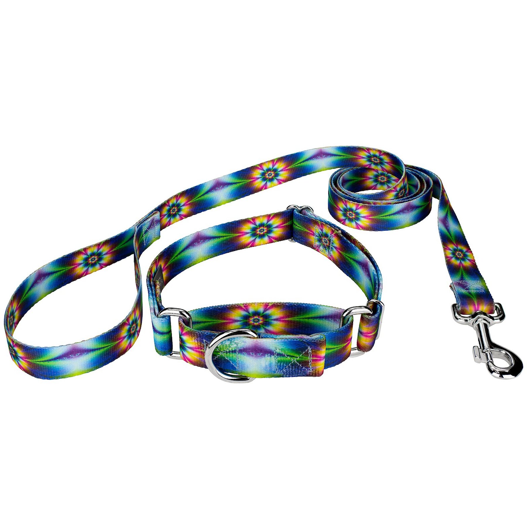 Country Brook Design Tie-Dye Flowers Polyester Martingale Dog Collar & Leash, X-Large: 23 to 31-in neck, 1-in wide
