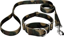 Country Brook Design Woodland Camo Polyester Martingale Dog Collar & Leash, Small: 11 to 15-in neck, 5/8-in wide