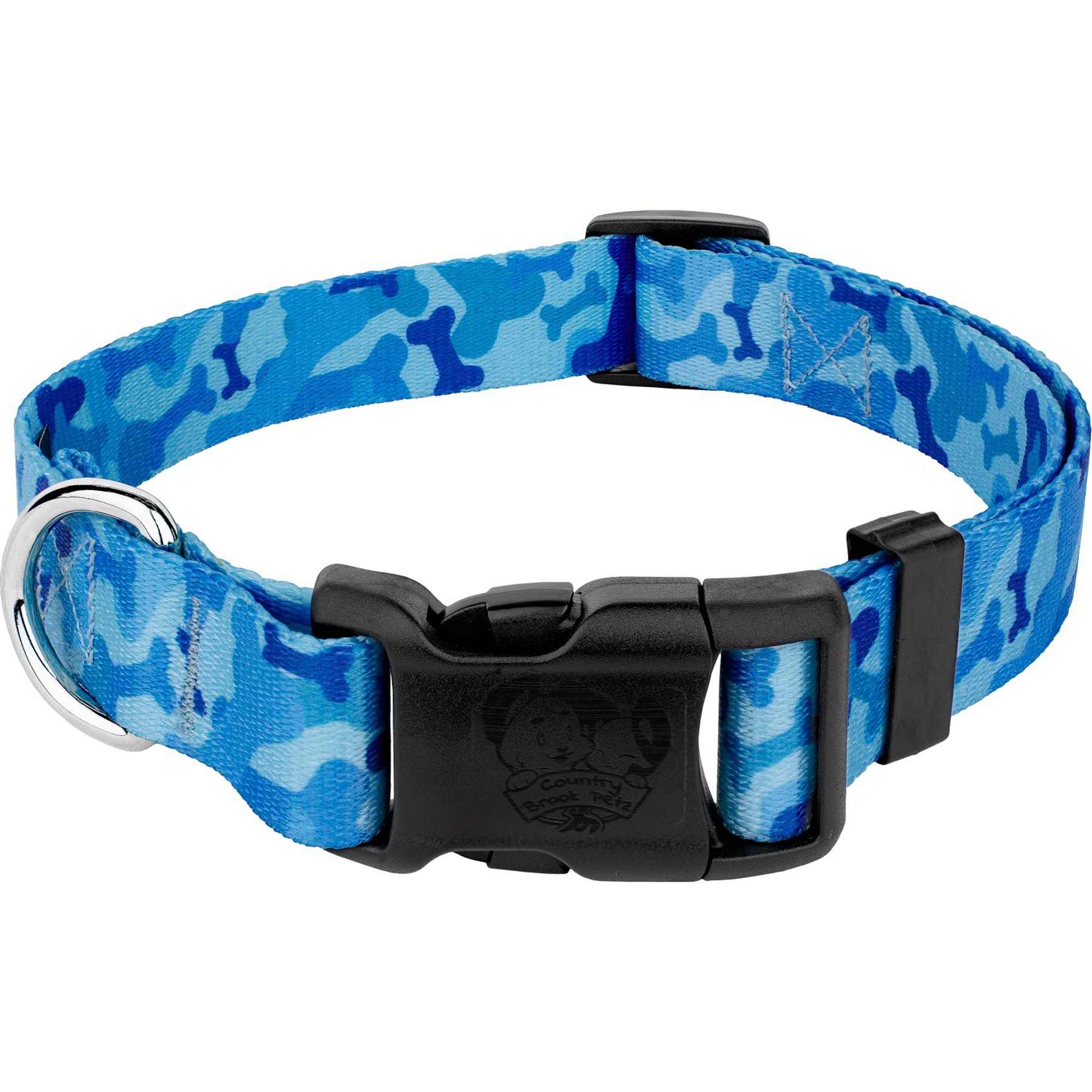 Country Brook Petz Blue Bone Camo Deluxe Dog Collar, Blue, X-Small