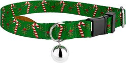 Country Brook Petz Candy Cane Christmas Cat Collar, Green, 8 to 12-in neck, 1/2-in wide