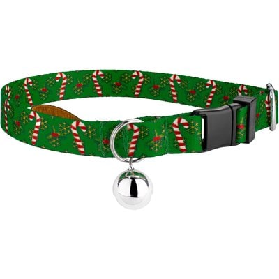 Country Brook Petz Country Brook Petz Candy Cane Christmas Cat Collar, Green, 8 to 12-in neck, 1/2-in wide