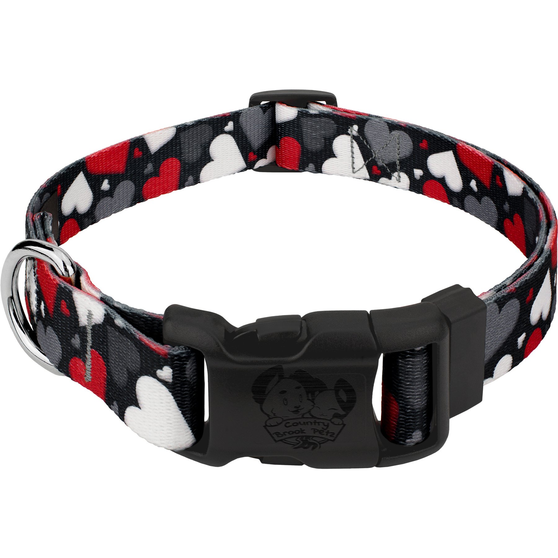 Country Brook Petz Deluxe Be Mine Dog Collar, Black, X-Large: 18 to 26-in neck, 1-in wide