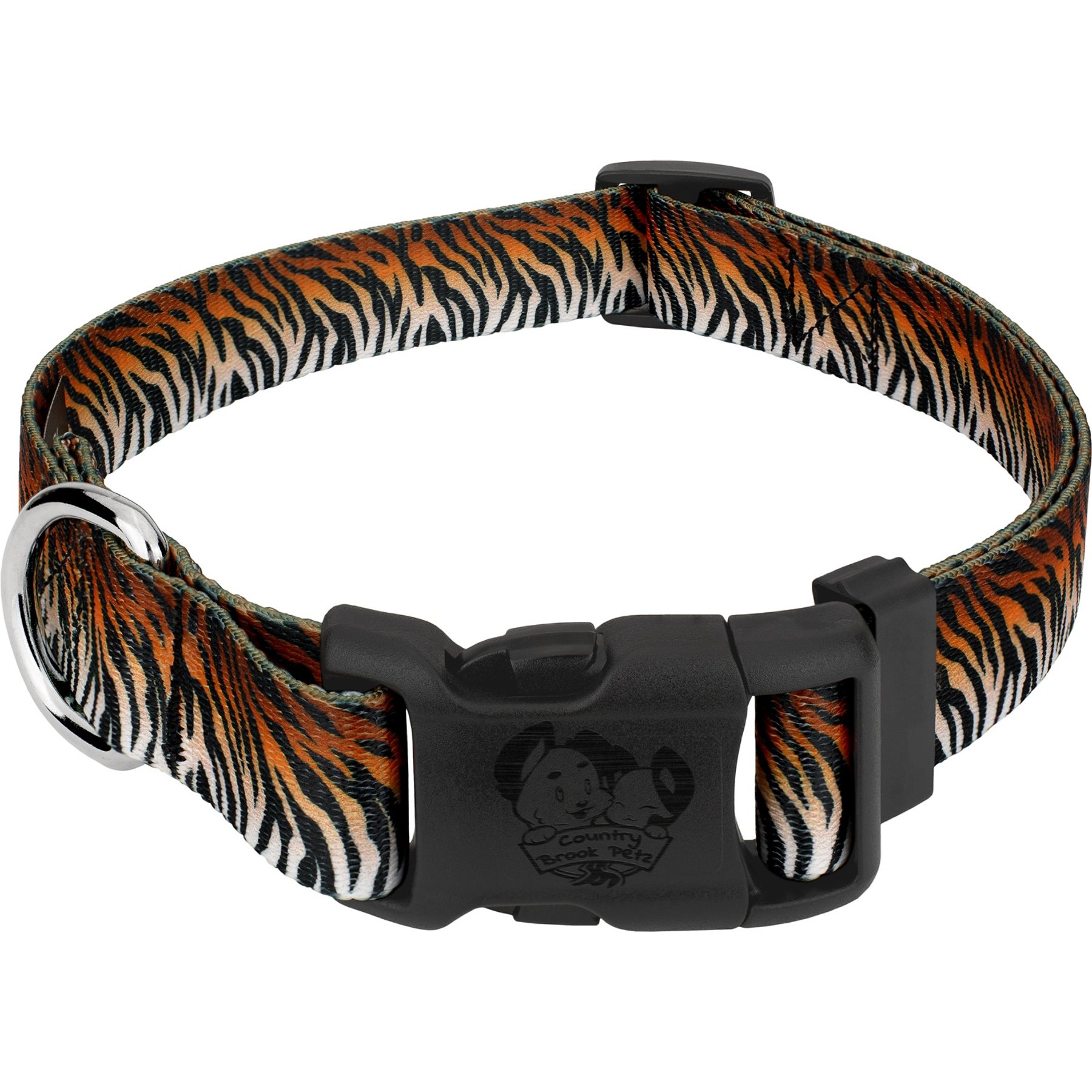 Country Brook Petz Deluxe Bengal Tiger Stripes Dog Collar, Orange, 7 to 9-in neck, 1/2-in wide