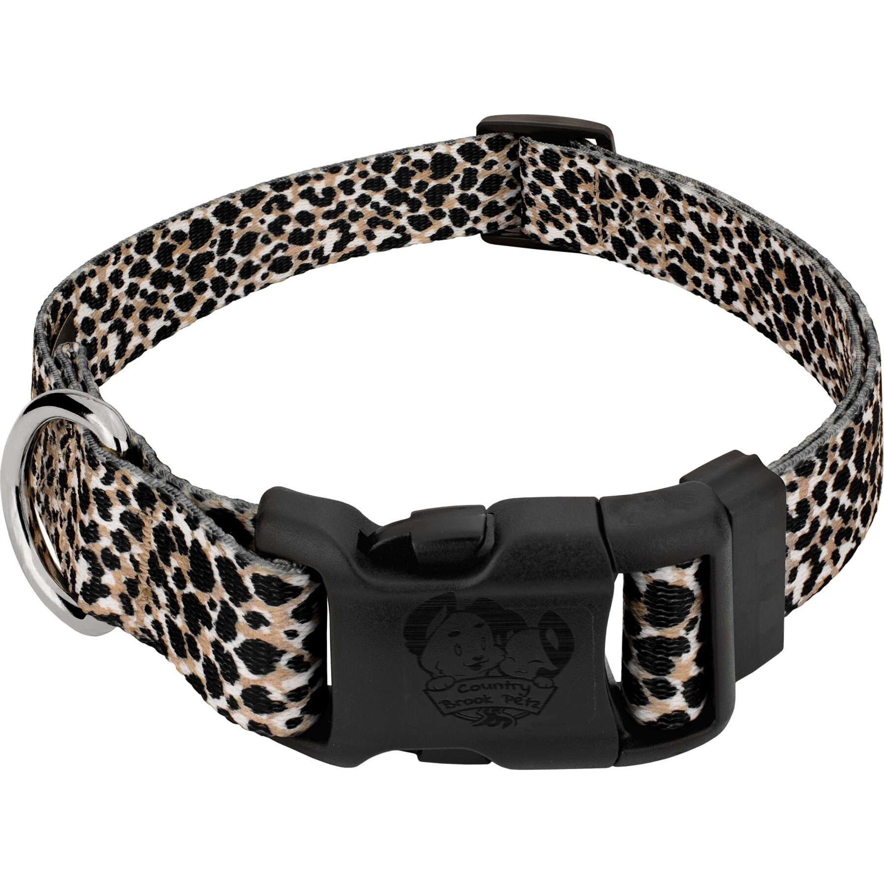 Country Brook Petz Deluxe Cheetah Dog Collar, Black, 13 to 16-in neck, 1-in wide