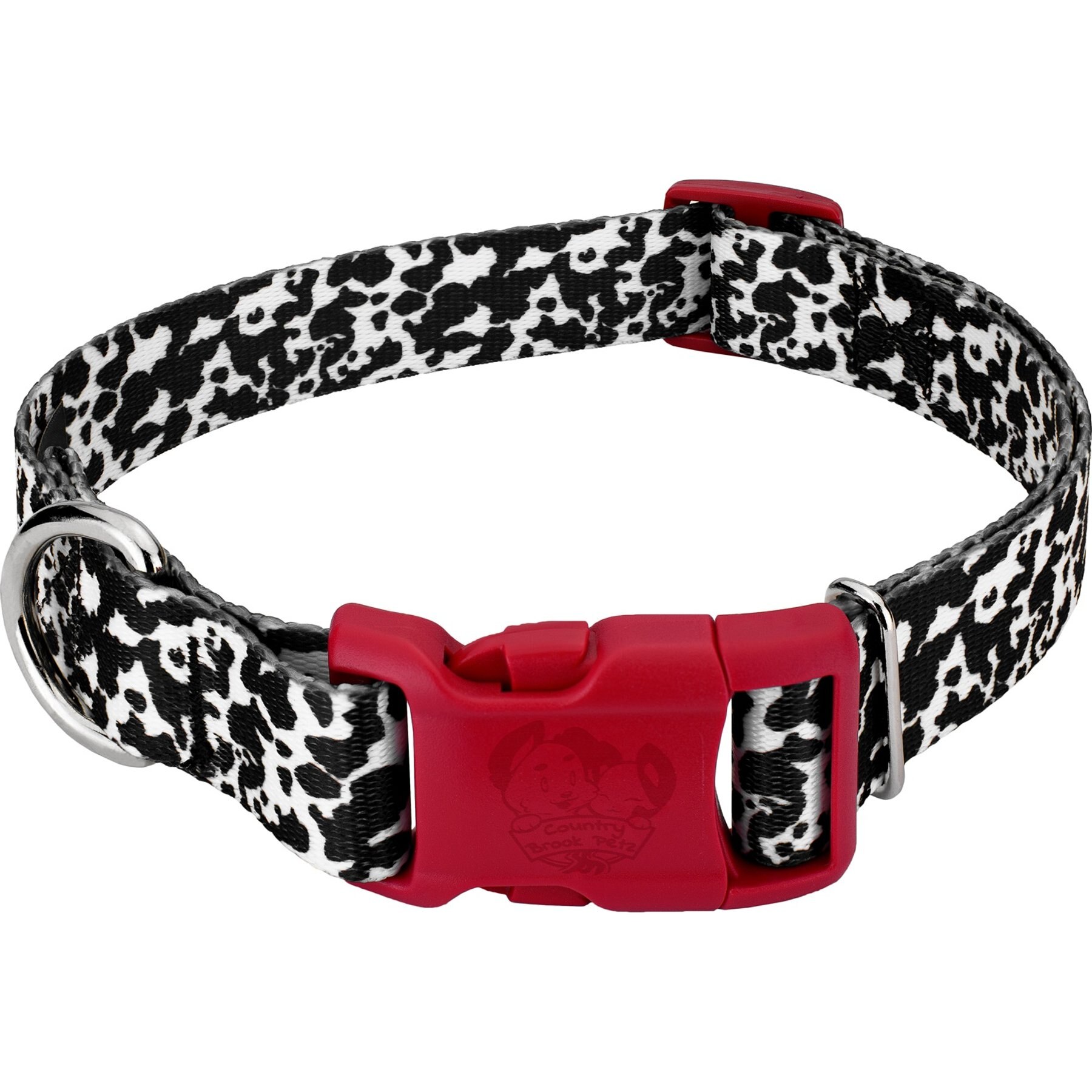 Country Brook Petz Deluxe Dairy Cow Dog Collar, Black, 11 to 13-in neck, 3/4-in wide