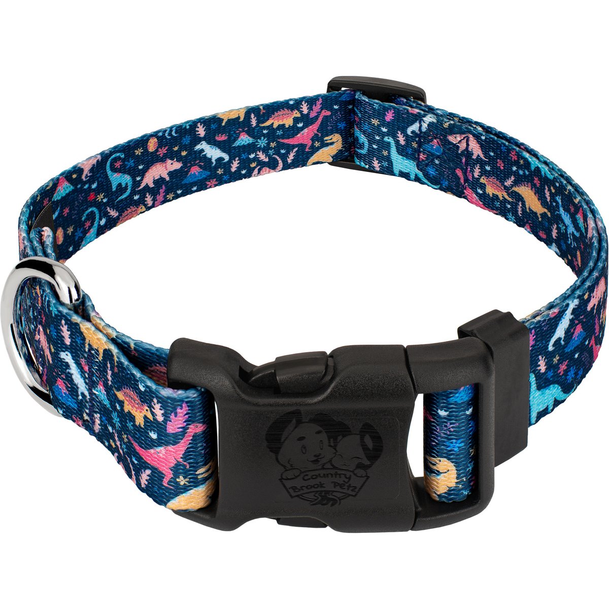 Country Brook Petz Deluxe Dinosaurs Dog Collar, Blue, Large: 16 to 22-in neck, 1-in wide