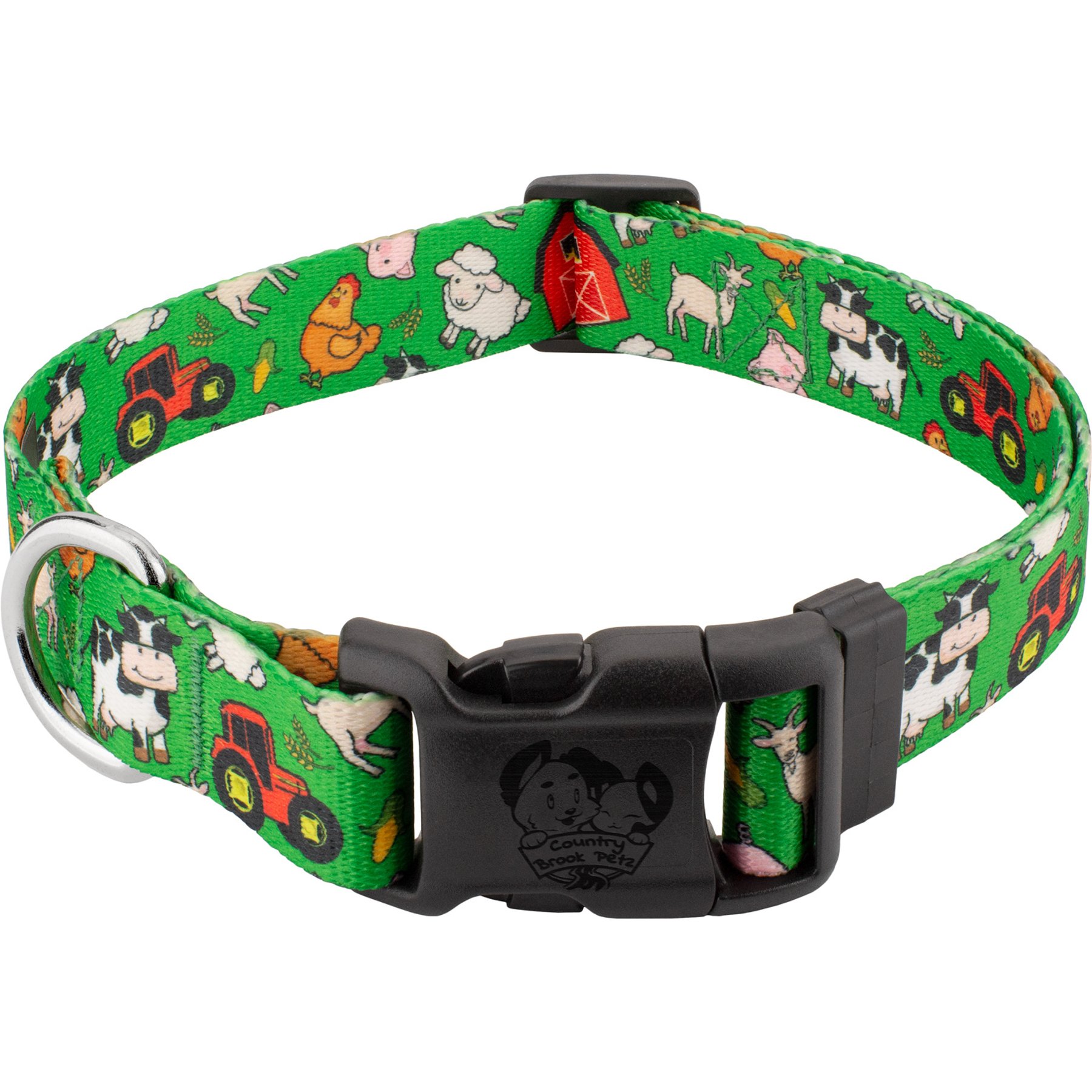 Country Brook Petz Deluxe Farm Life Y'all Dog Collar, Green, Large: 16 to 22-in neck, 1-in wide