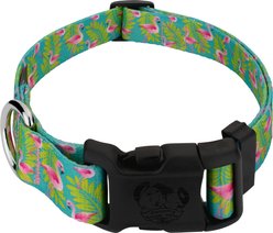 Country Brook Petz Deluxe Flamingos Dog Collar, Teal, Small: 11 to 13-in neck, 5/8-in wide