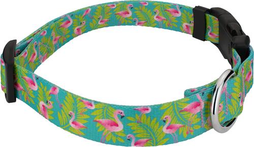 Show full view: Country Brook Petz Deluxe Flamingos Dog Collar, Teal, X-Small: 9 to 11-in neck, 1/2-in wide slide 4 of 5