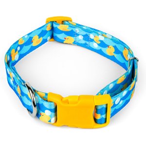 Country Brook Petz Deluxe Just Ducky Dog Collar with Yellow Buckle, Blue, Medium: 13 to 16-in neck, 1-in wide