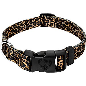 Country Brook Petz Deluxe Leopard Print Dog Collar, Brown, 9 to 11-in neck, 1/2-in wide
