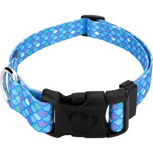 Country Brook Petz Deluxe Mermaid Scales Dog Collar, Blue, 7 to 9-in neck, 1/2-in wide