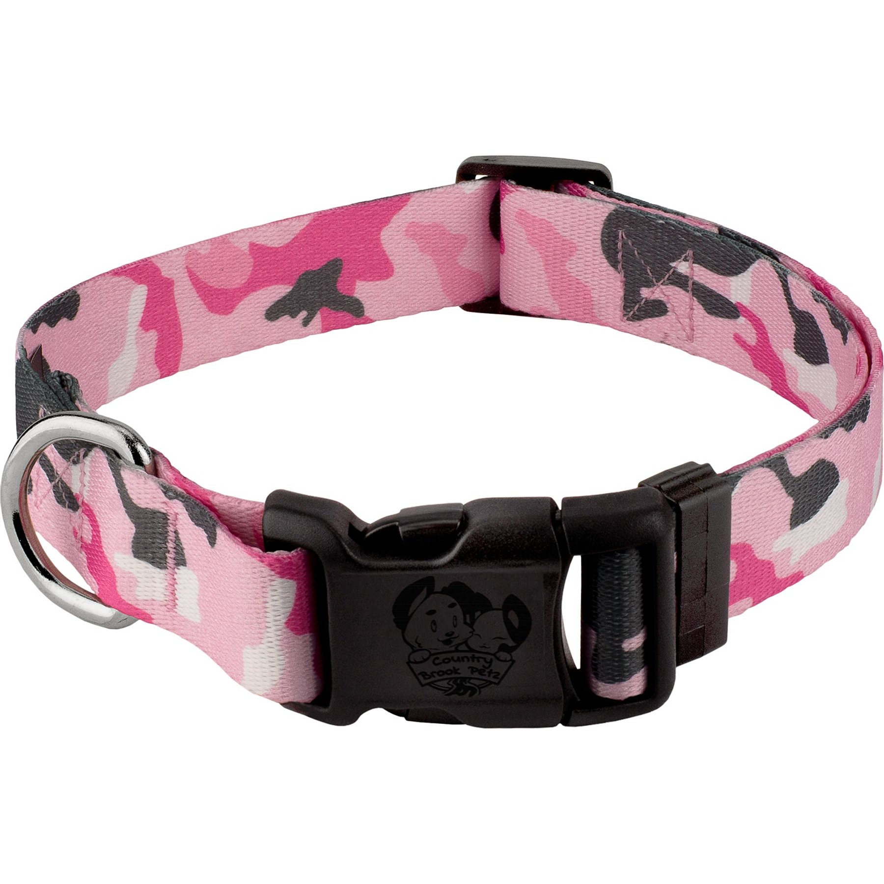 Country Brook Petz Deluxe Pink & Grey Camo Dog Collar, Pink, X-Large