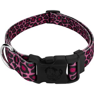 Country Brook Petz Deluxe Pink Leopard Dog Collar, Pink, 16 to 22-in neck, 1-in wide