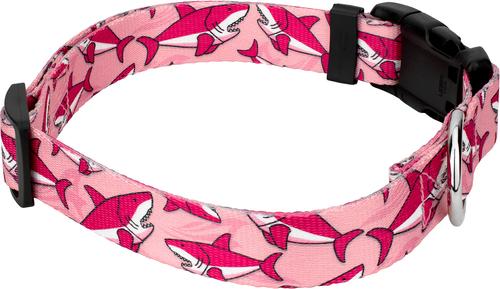 Show full view: Country Brook Petz Deluxe Pink Sharks Dog Collar, Pink, Medium: 13 to 16-in neck, 1-in wide slide 7 of 9