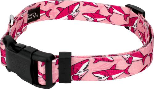 Show full view: Country Brook Petz Deluxe Pink Sharks Dog Collar, Pink, Medium: 13 to 16-in neck, 1-in wide slide 6 of 9