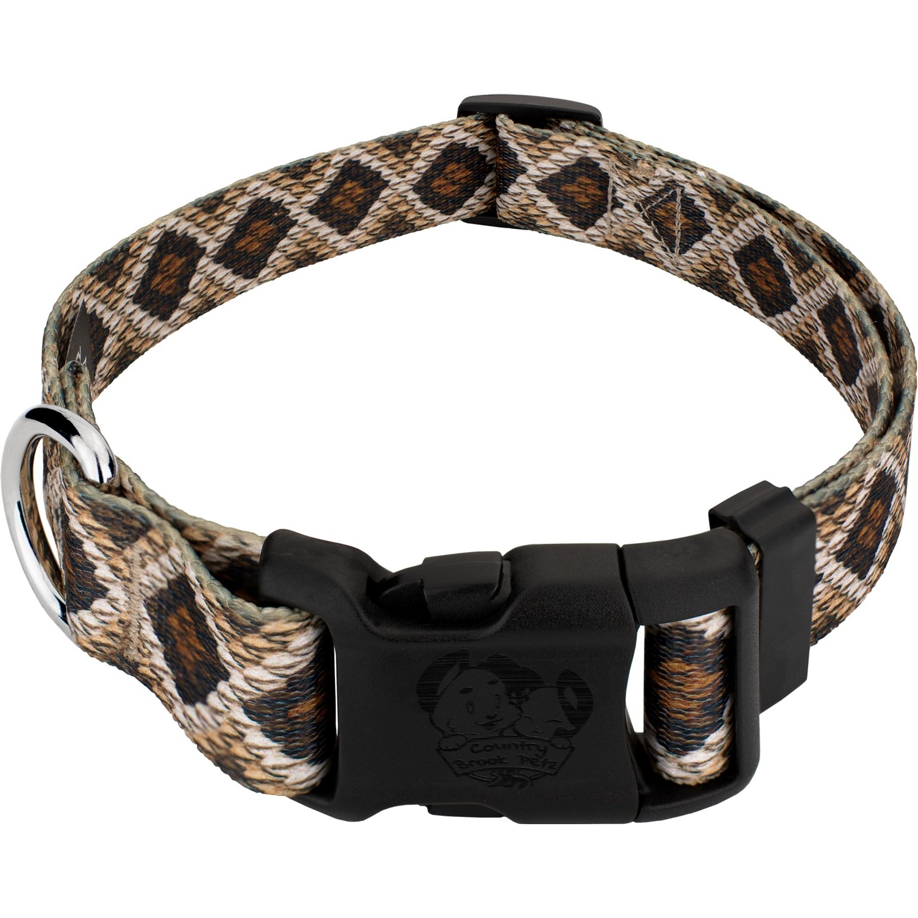 Country Brook Petz Deluxe Rattlesnake Dog Collar, Brown, 9 to 11-in neck, 1/2-in wide