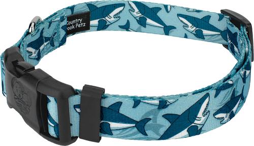Show full view: Country Brook Petz Deluxe Sharks Dog Collar, Blue, Large: 16 to 22-in neck, 1-in wide slide 5 of 8