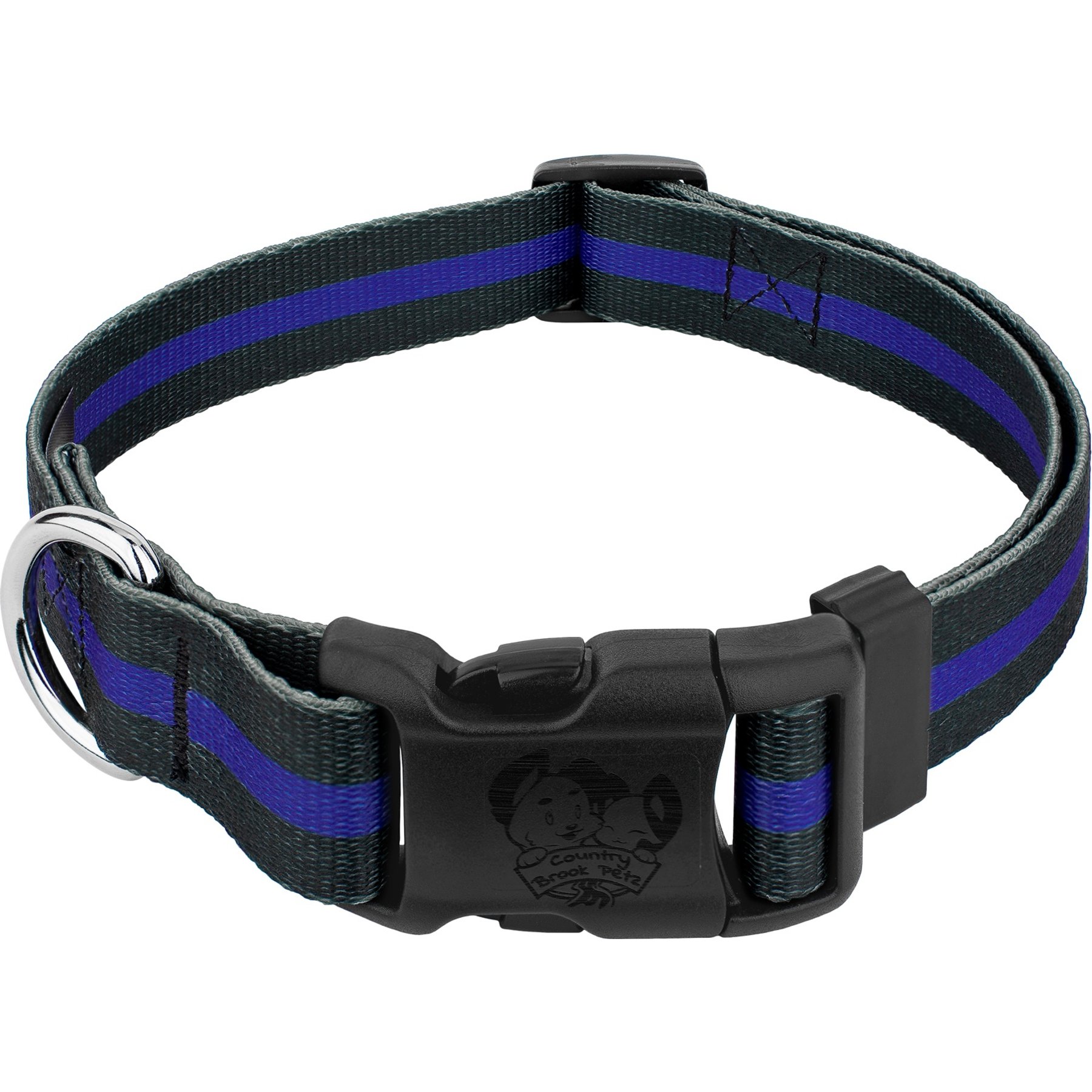 Country Brook Petz Deluxe Thin Blue Line Dog Collar, Black, X-Large