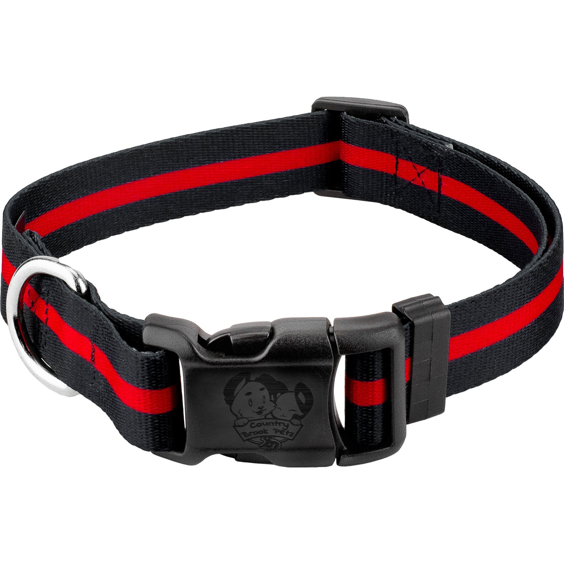 Country Brook Petz Deluxe Thin Red Line Dog Collar, Black, X-Large