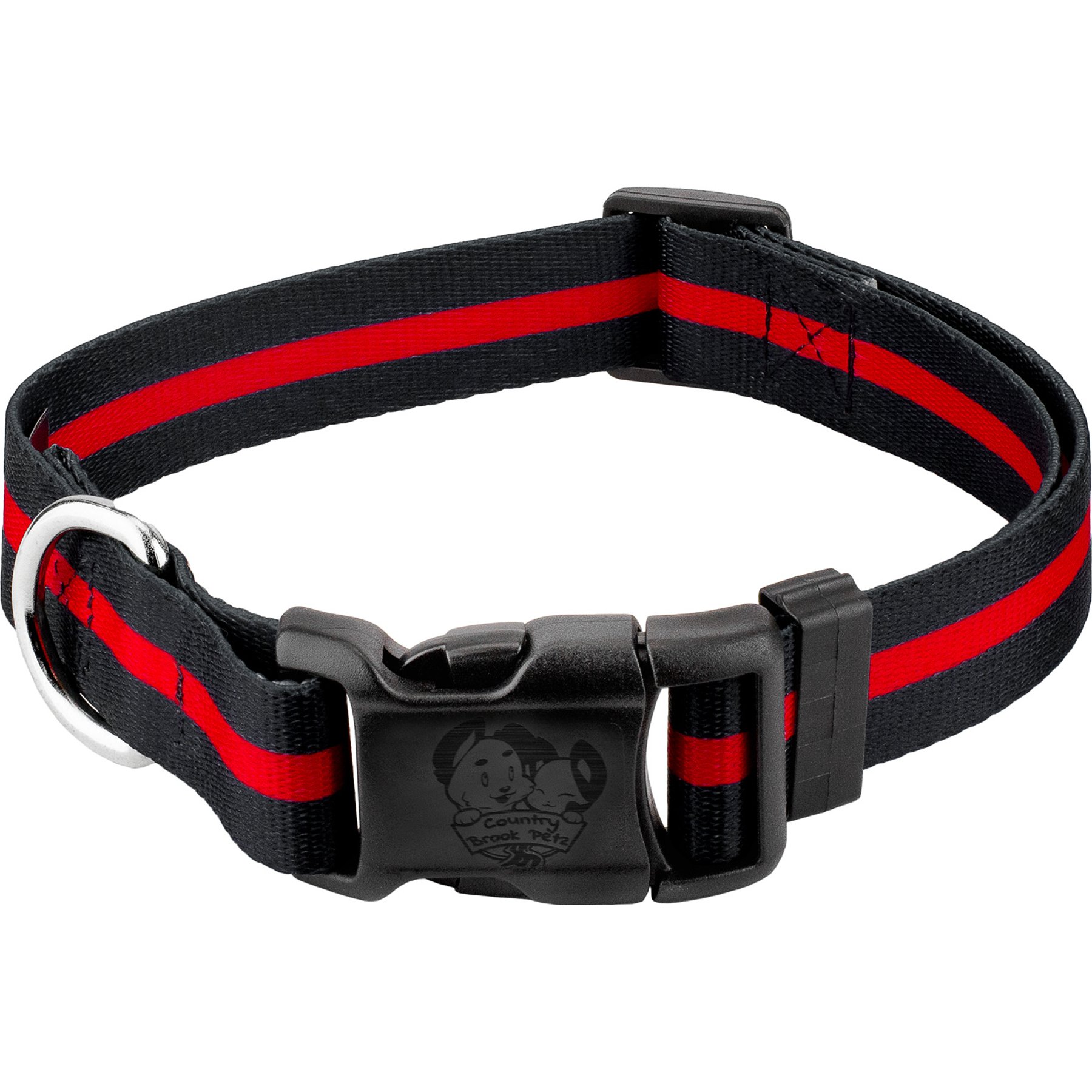 Country Brook Petz Deluxe Thin Red Line Dog Collar, Black, XX-Small