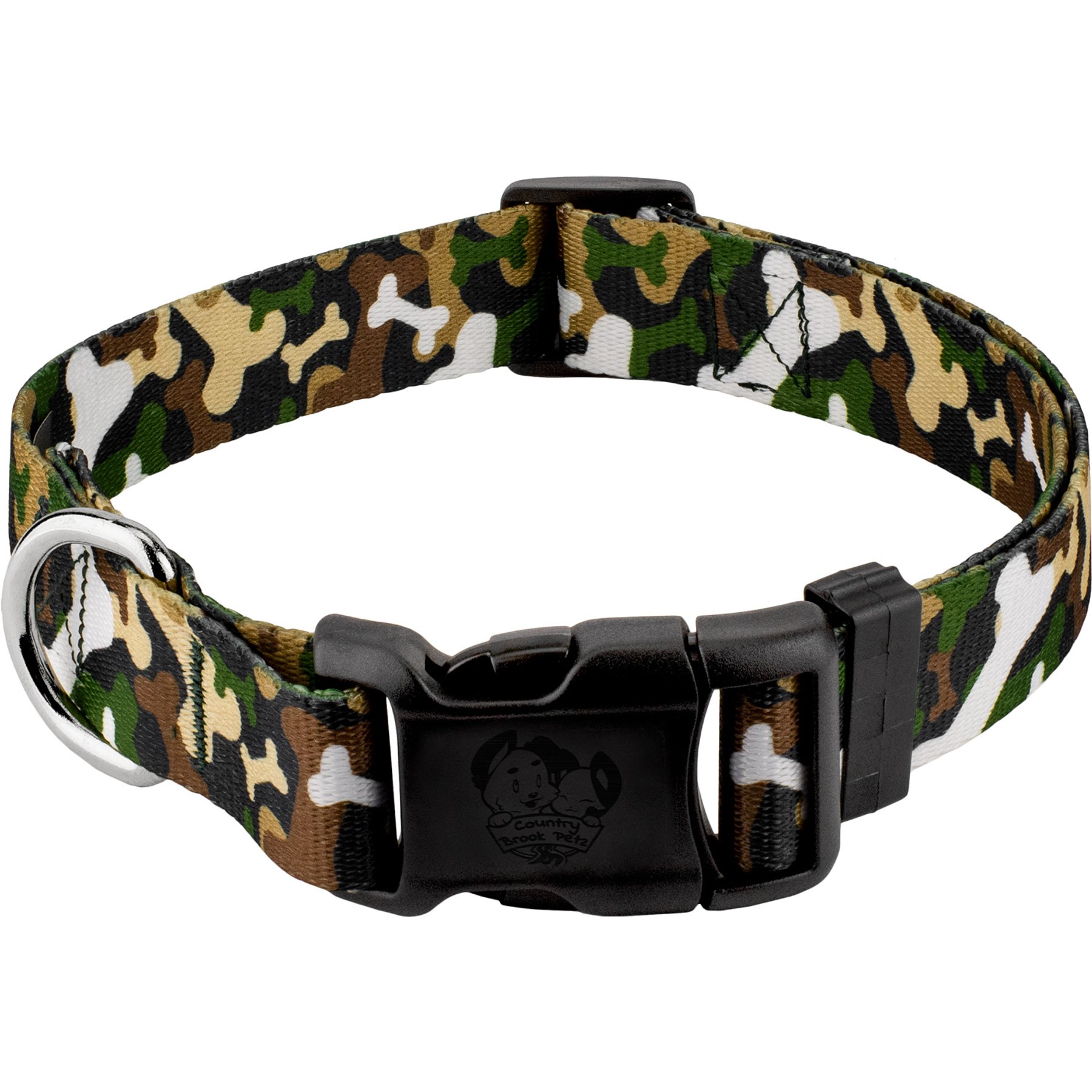 Country Brook Petz Deluxe Woodland Bone Camo Dog Collar, Green, X-Small
