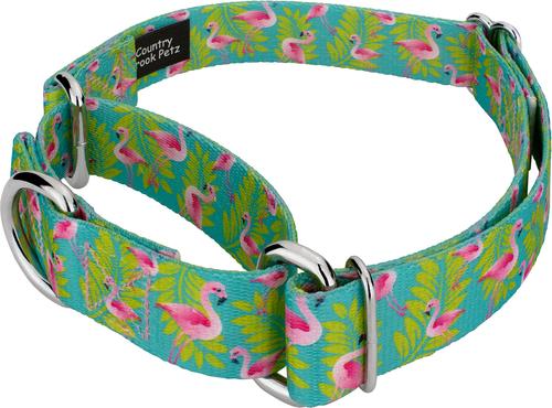 Show full view: Country Brook Petz Flamingos Martingale Dog Collar, Teal, X-Large: 23 to 31-in neck, 1-in wide slide 5 of 8