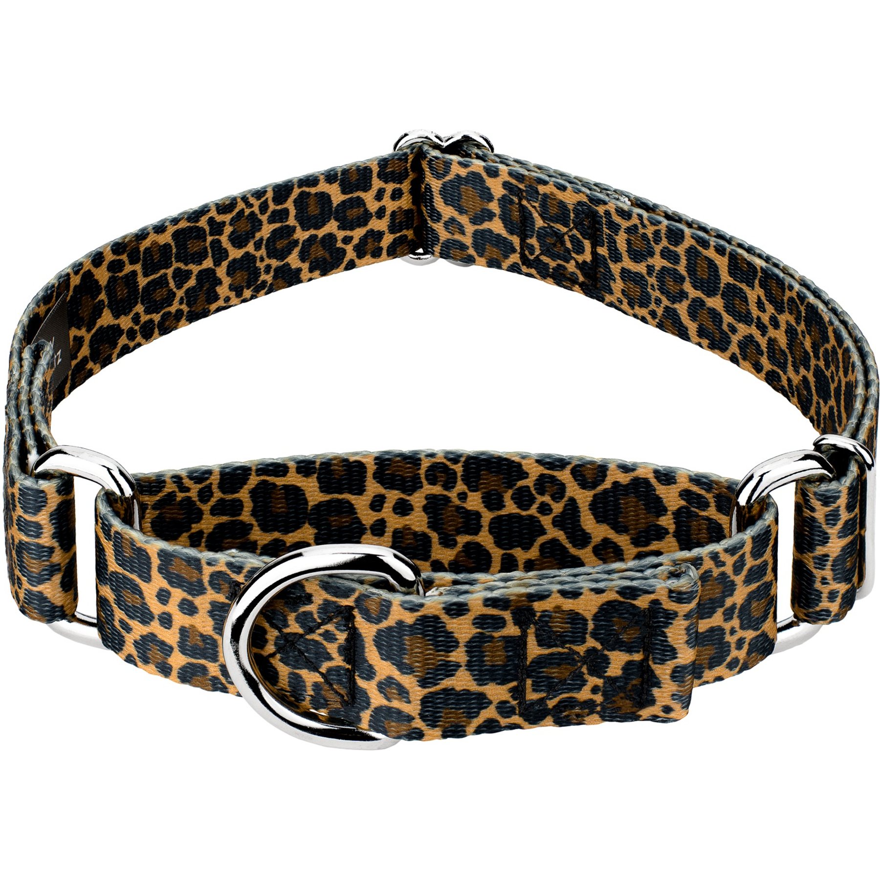 Country Brook Petz Leopard Print Polyester Martingale Dog Collar, Brown, Small: 11 to 15-in neck, 5/8-in wide