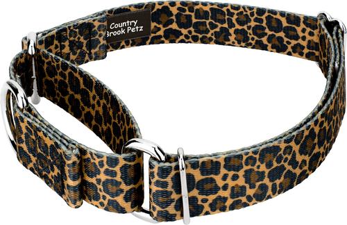 Show full view: Country Brook Petz Leopard Print Polyester Martingale Dog Collar, Brown, X-Small: 9 to 12-in neck, 1/2-in wide slide 4 of 6