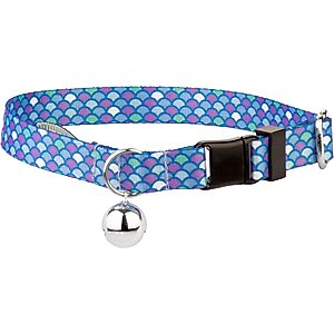 Country Brook Petz Mermaid Scales Breakaway Cat Collar, Blue, 8 to 12-in neck, 1/2-in wide