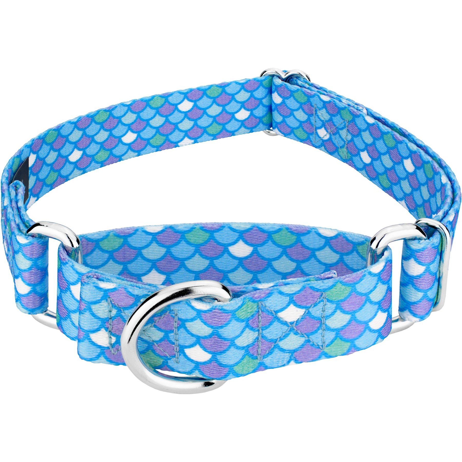 Country Brook Petz Mermaid Scales Polyester Martingale Dog Collar, Blue, Large: 18 to 26-in neck, 1-in wide