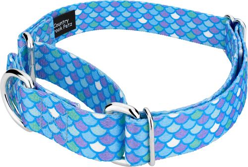 Show full view: Country Brook Petz Mermaid Scales Polyester Martingale Dog Collar, Blue, XX-Small: 7 to 10-in neck, 1/2-in wide slide 5 of 7