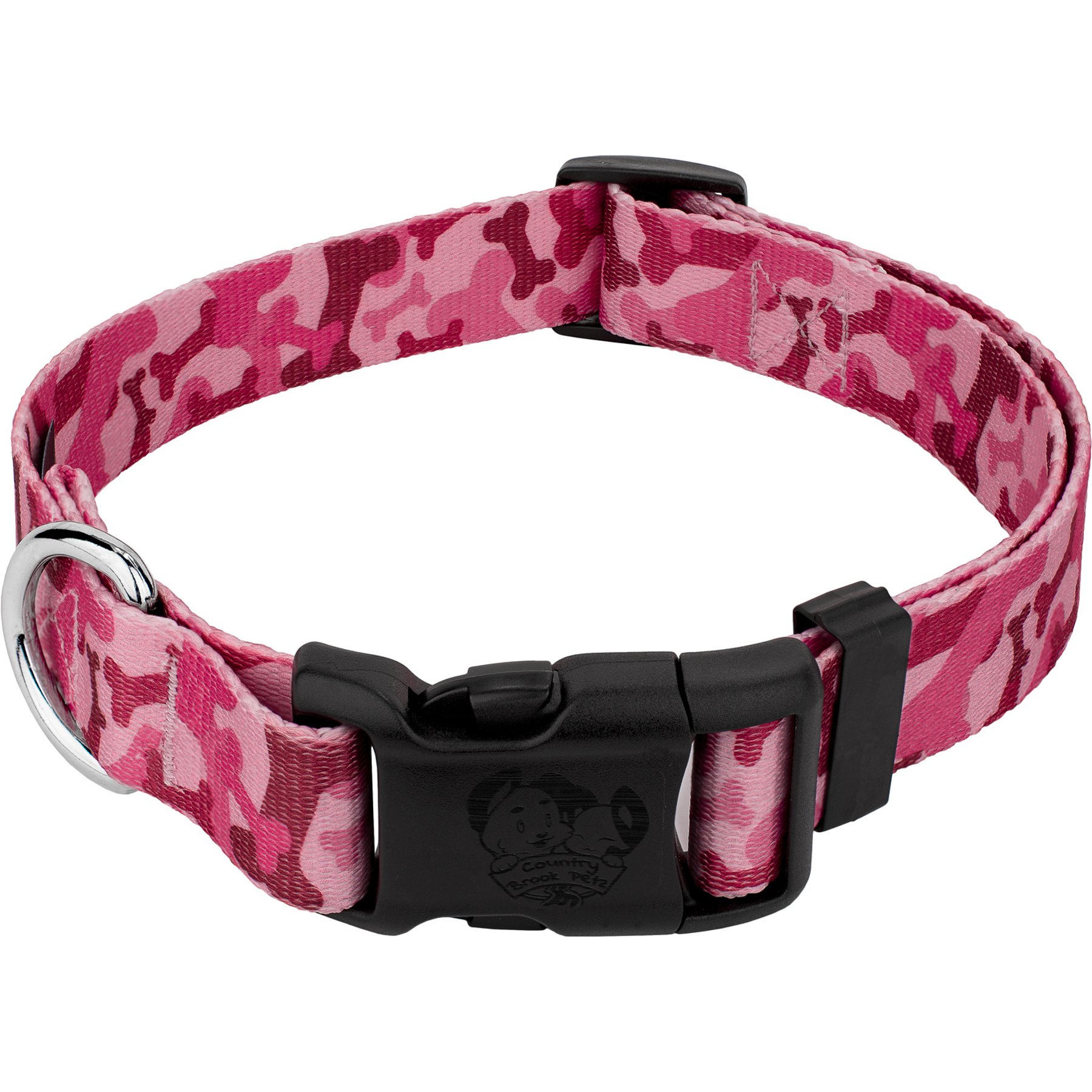 Country Brook Petz Pink Bone Camo Deluxe Dog Collar, Pink, X-Small
