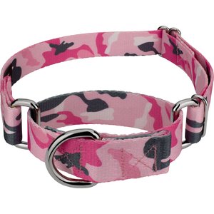 Country Brook Petz Pink & Grey Camo Martingale Dog Collar, Pink, Small